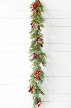 5' Berry Pine with Pinecones Garland