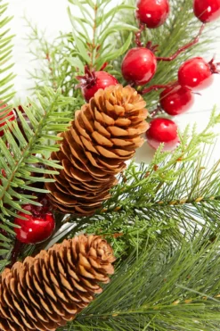 22" Berry Pine with Pinecones Spray