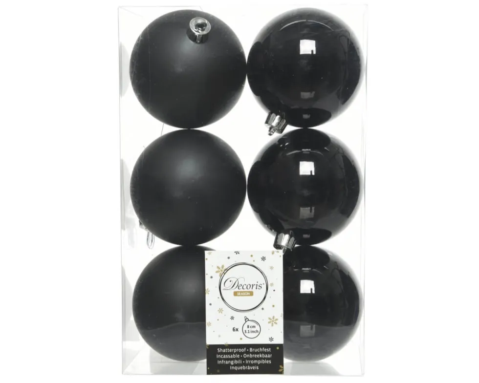 Black Assorted 8cm Shatterproof - Set of 6