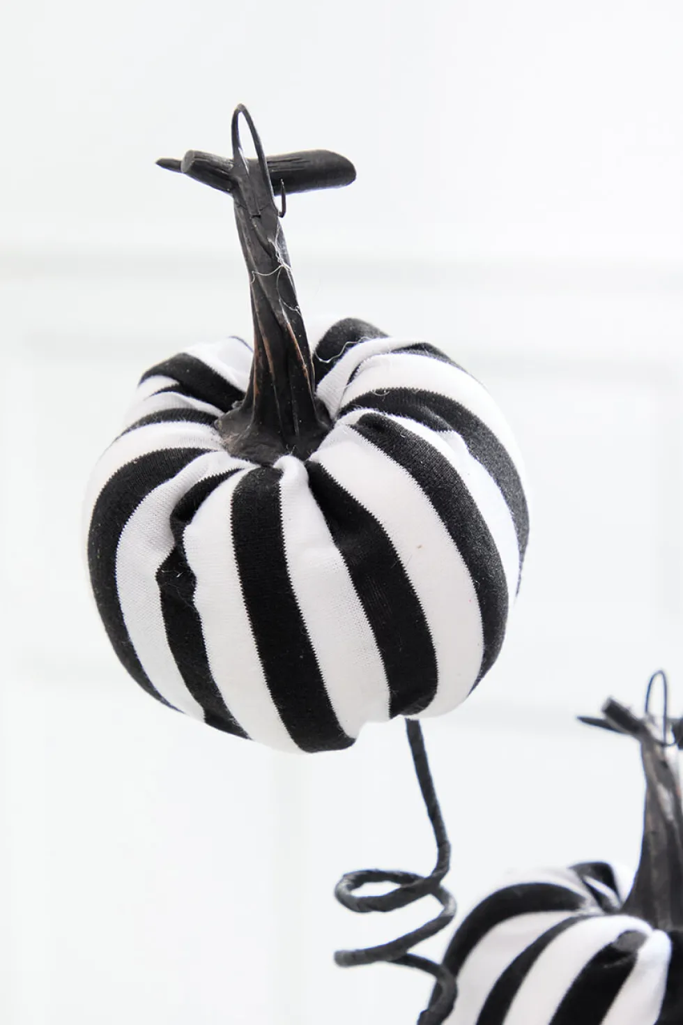 26" Black & White Striped Halloween Pumpkin Spray
