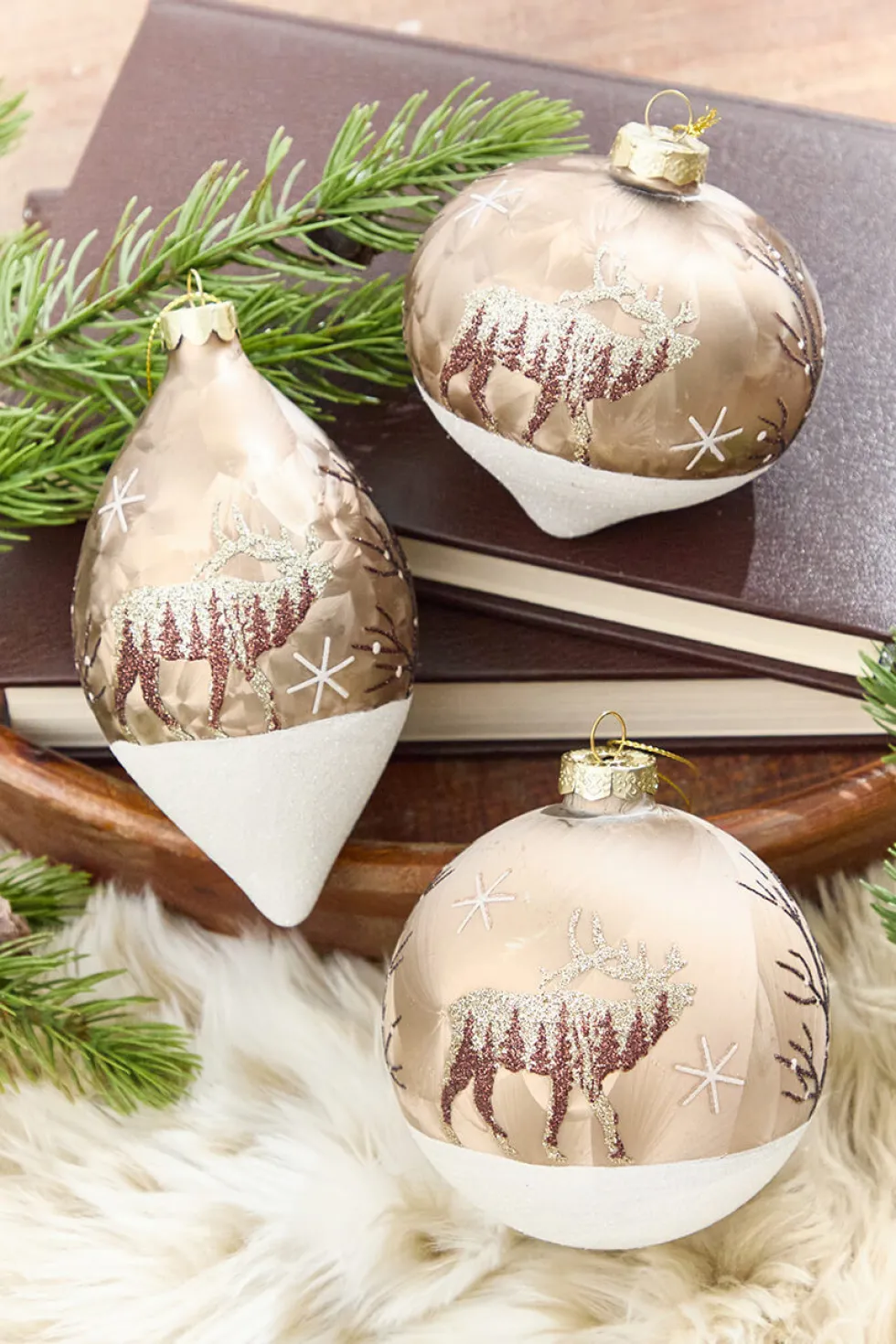5" - 6" Bronze & Glitter Moose Glass Ornament