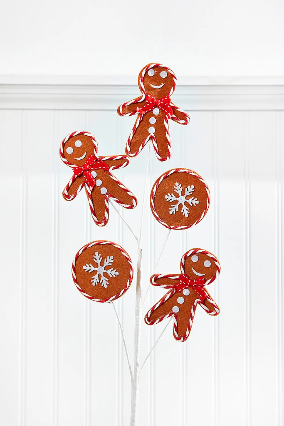 27" Brown, White and Red Gingerbread Spray