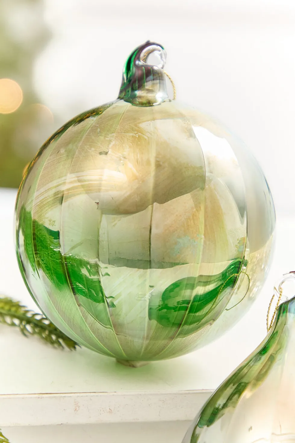 4" - 7" Brushed Copper & Reflective Blown Glass Ornament