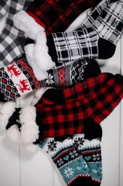 Buffalo Plaid Thermal Slipper Socks with Non-Slip Grippers