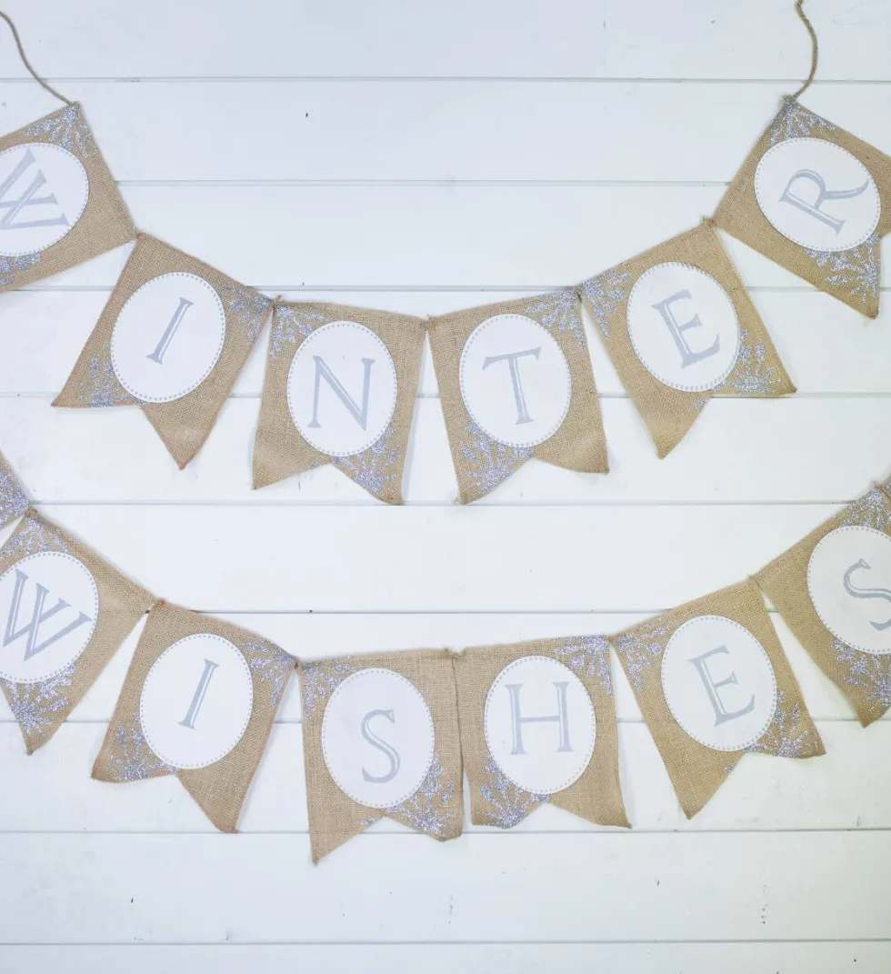 Burlap Winter Wishes Banner - Set of 2