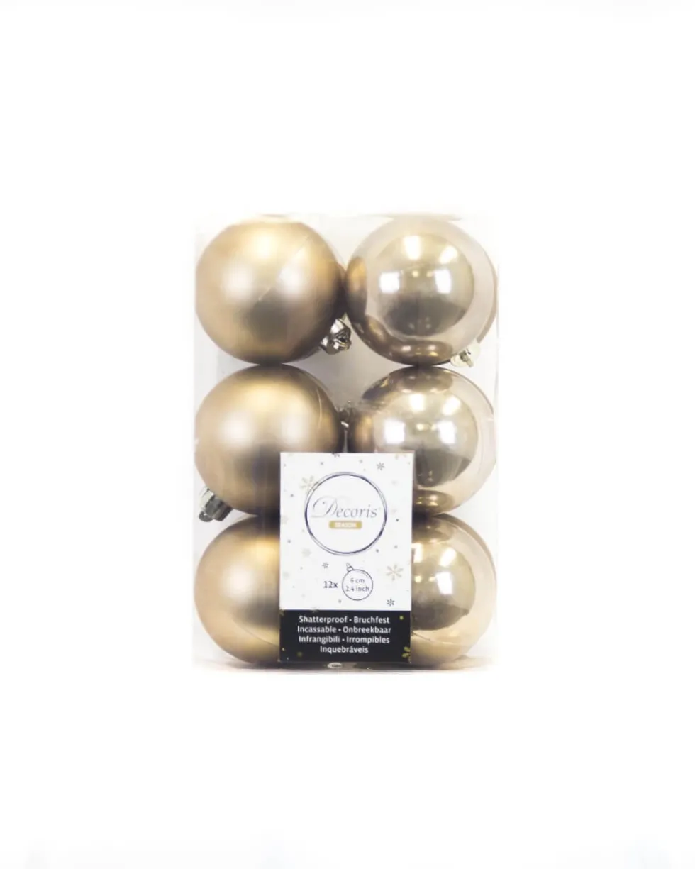 Cashmere Brown Assorted 6cm Shatterproof - Set of 12