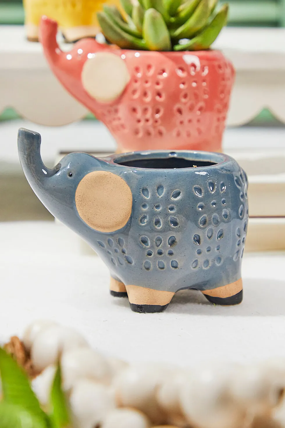 5" Ceramic Elephant Planter Set of 3