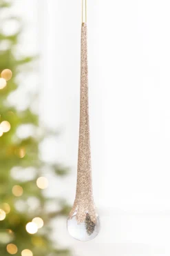 10" Champagne Glitter Icicle Ornament