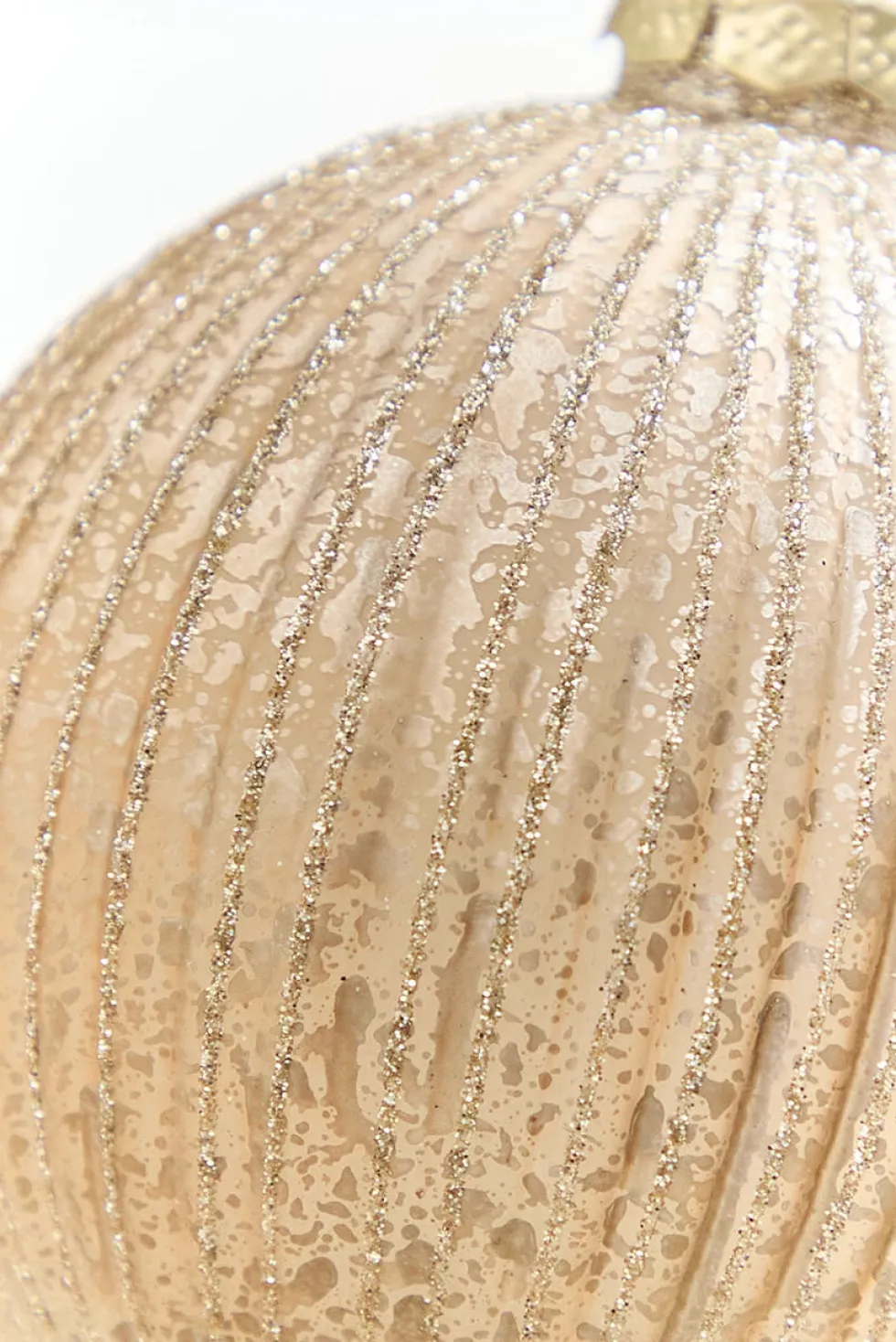 4" - 6" Champagne Glitter Ribbed Glass Ornament