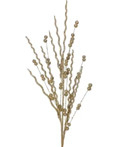 37” Champagne Glitter Sequin Curly Willow Ball Christmas Spray