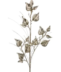 30” Champagne Glitter Sequin Rose Leaf Grass Christmas Spray