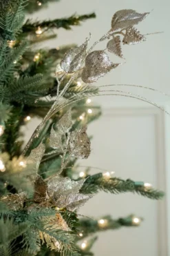 30” Champagne Glitter Sequin Rose Leaf Grass Christmas Spray