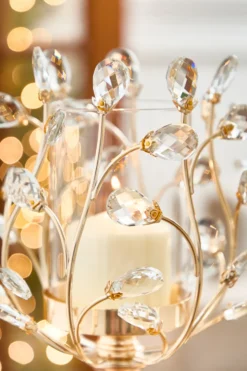19.3" Champagne Jeweled Candle Holder