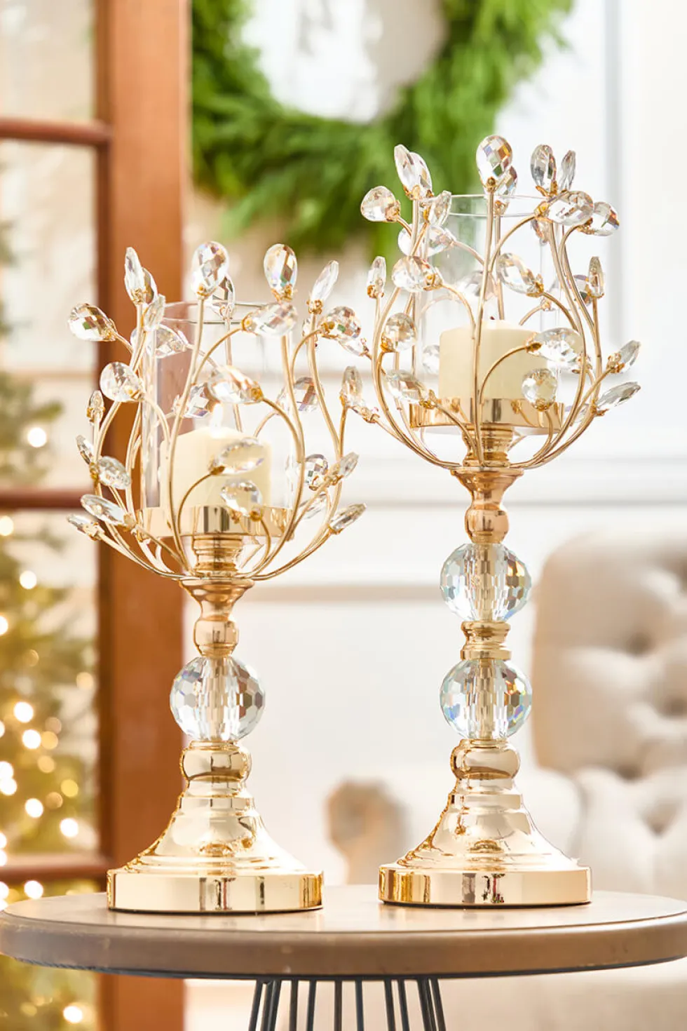 19.3" Champagne Jeweled Candle Holder
