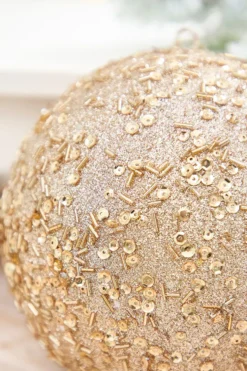 6" Champagne Sequin Glitter Ball Ornament