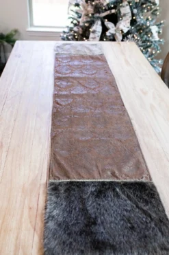 Chocolate Printed Velvet with Fur Trim Table Runner (15