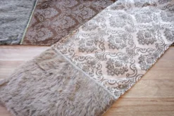 Chocolate Printed Velvet with Fur Trim Table Runner (15