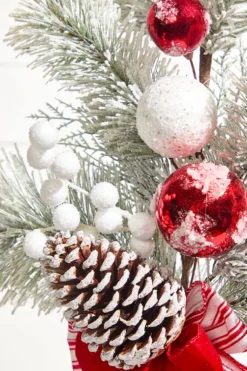 30" Christmas Ball Berry Cedar Spray- Red & White