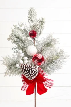 30" Christmas Ball Berry Cedar Spray- Red & White