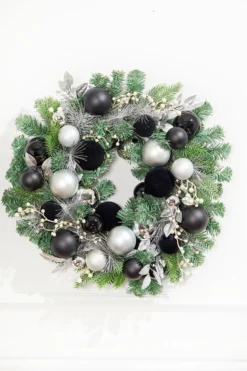 24" Christmas Pine Wreath with Black Velvet Balls