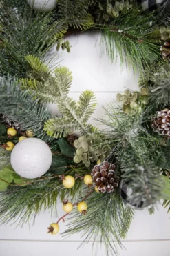 20” Christmas Pine Wreath with Ornaments , Pinecones & Berries