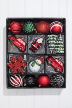 Christmas Shatterproof 25 Piece Assortment - Red, Green, White