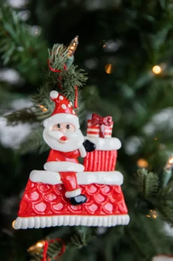 4” Clay Santa on Rooftop Ornament