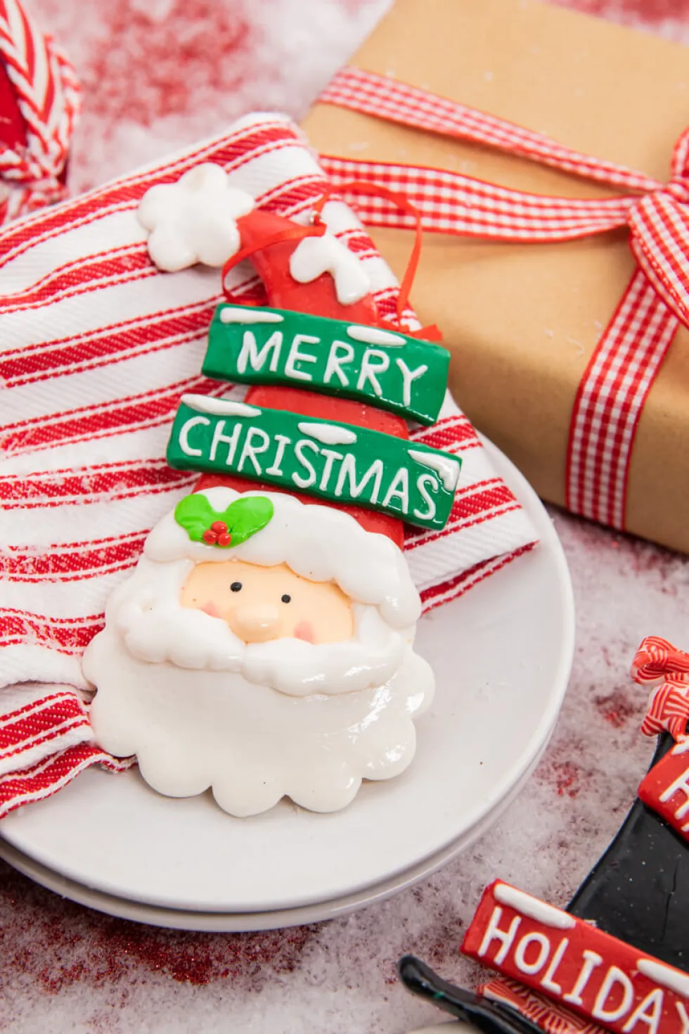 5.75” Clay Santa/Snowman Christmas Ornament