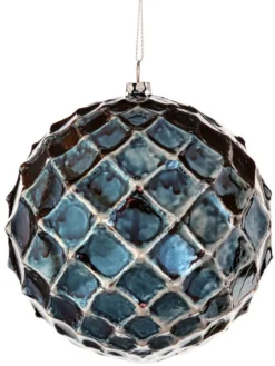 12 CM Blue Chrome Honeycombed Ball Ornament
