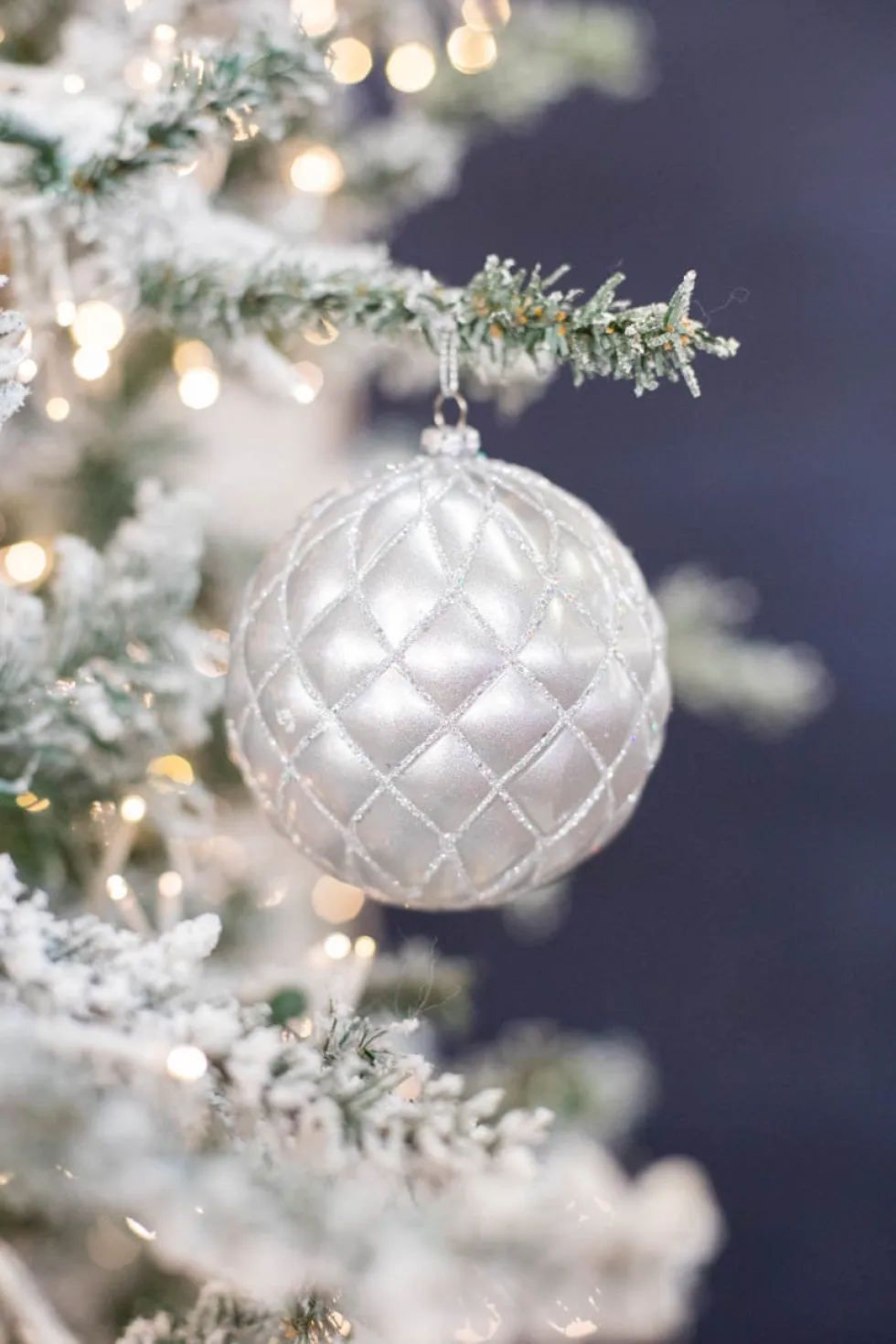 10 CM Silver Matte Glitter Net Ball Ornament