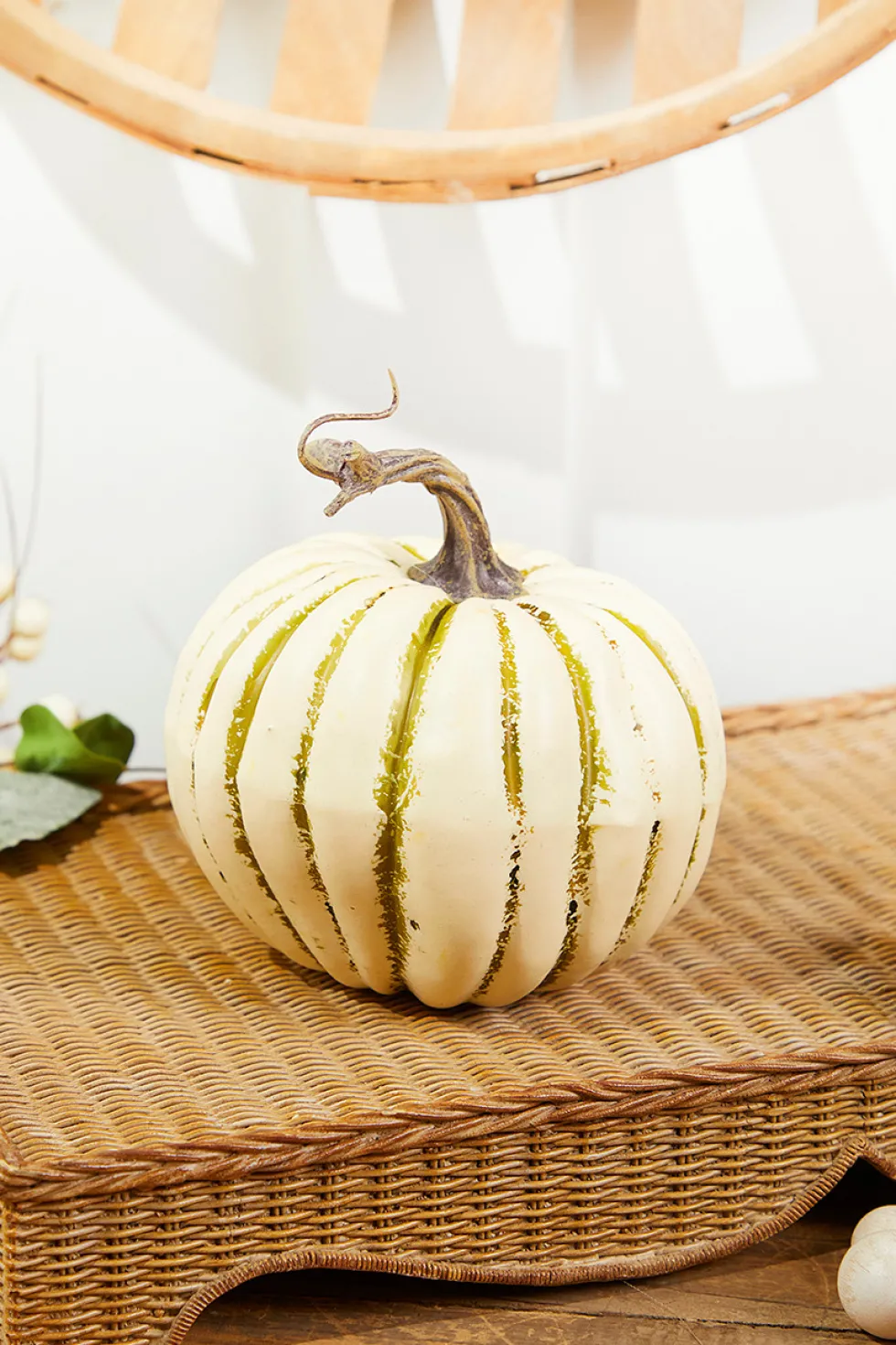 6" Cream/Green Harvest Vine Pumpkin