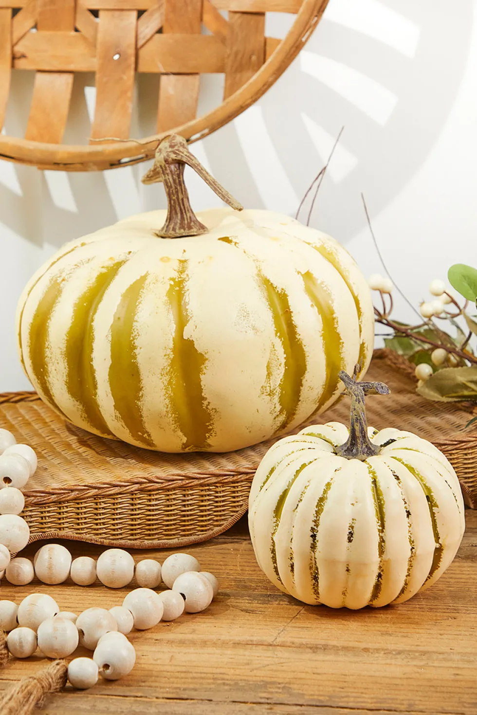 6" Cream/Green Harvest Vine Pumpkin