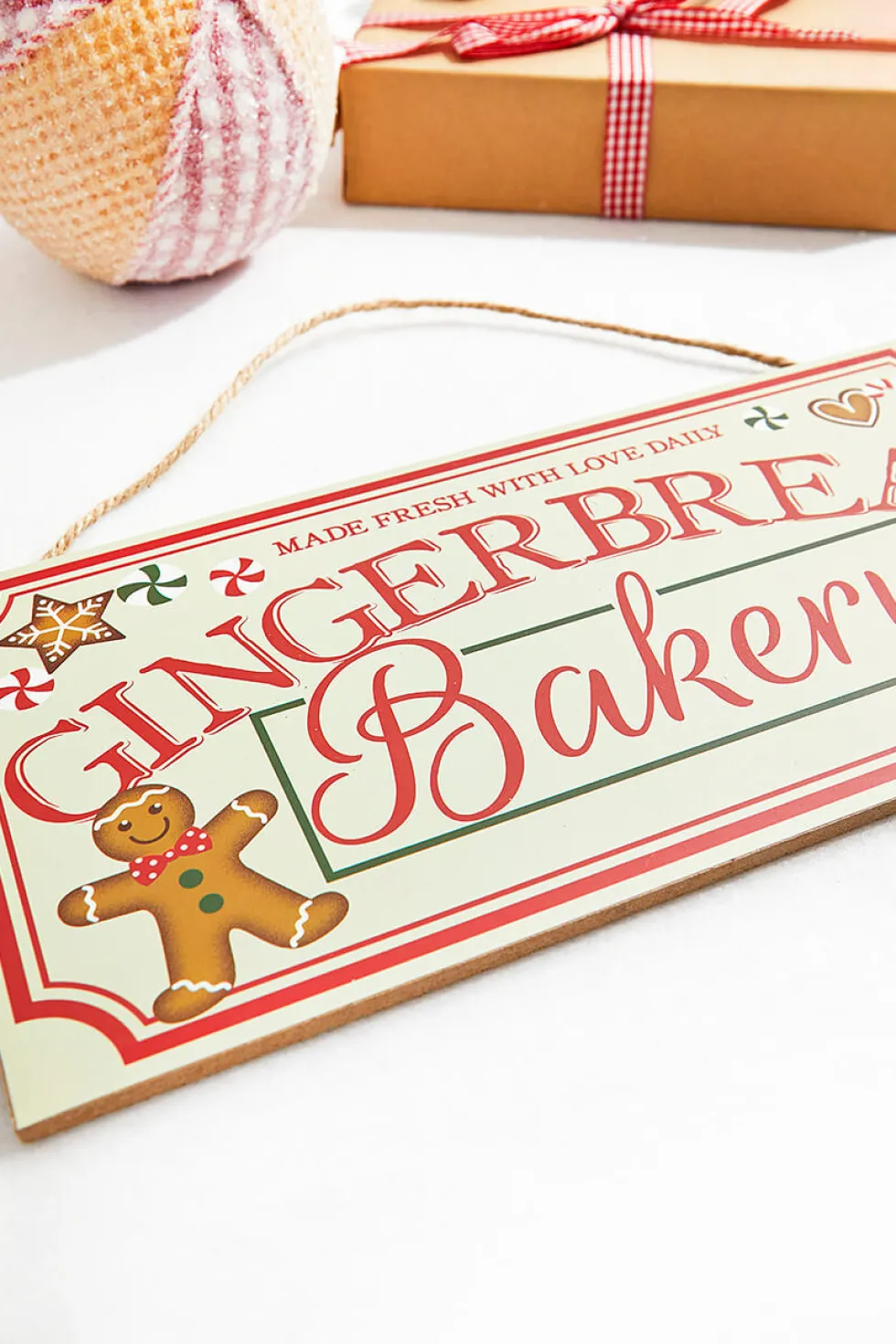 12" Cream Red Green Brown "Gingerbread Bakery" Sign