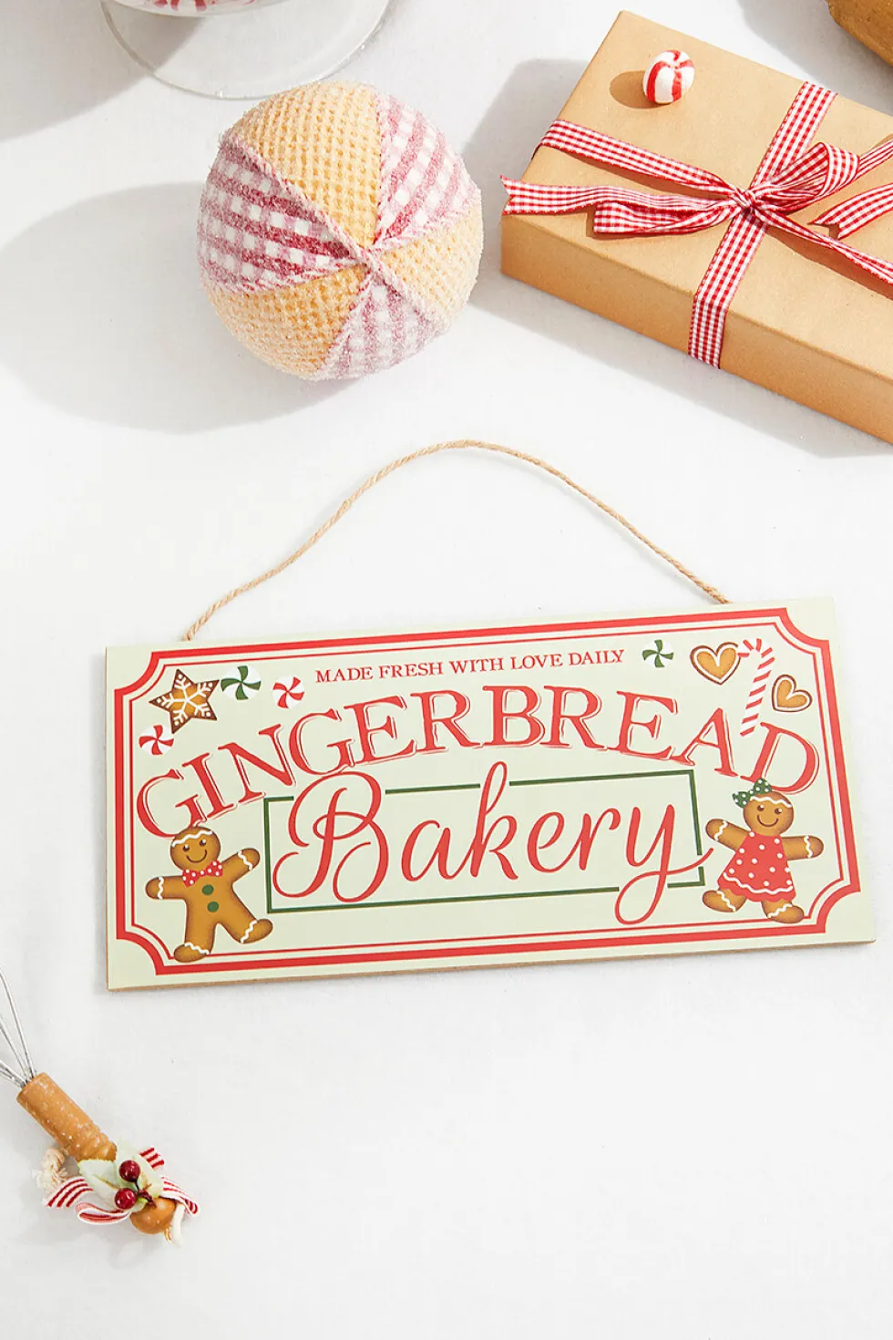 12" Cream Red Green Brown "Gingerbread Bakery" Sign