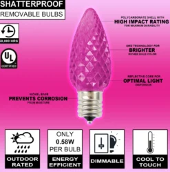 C9 Wonderful LED SMD Bulb (25 bulbs/bag) - Faceted, Pink