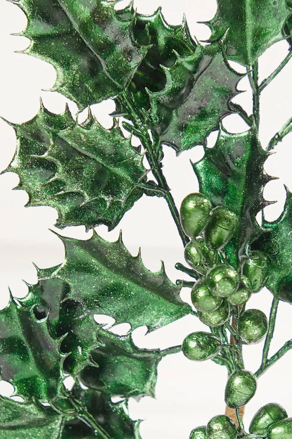 27" Dark Green Metallic Holly Berry Stem