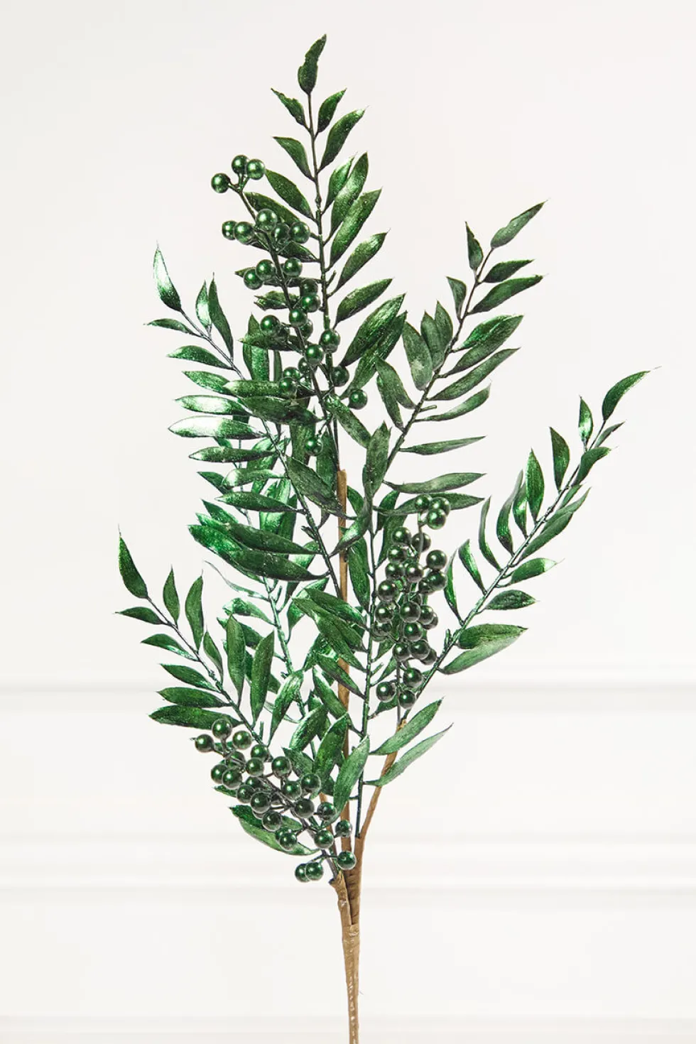 30" Dark Green Metallic Pepperberry Stem