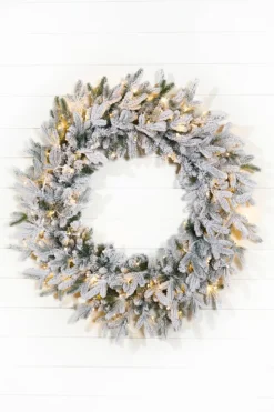 36" Deluxe Flocked Wreath With Warm White LED Lights