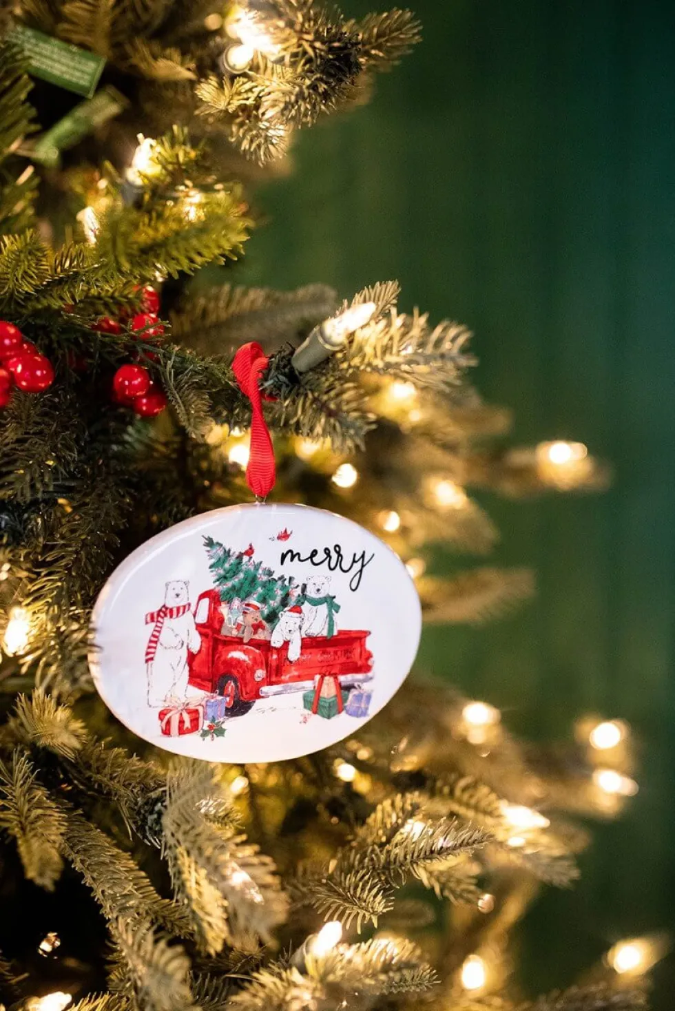 4.7” Dolomite Holiday Truck & Polar Bear Ornament