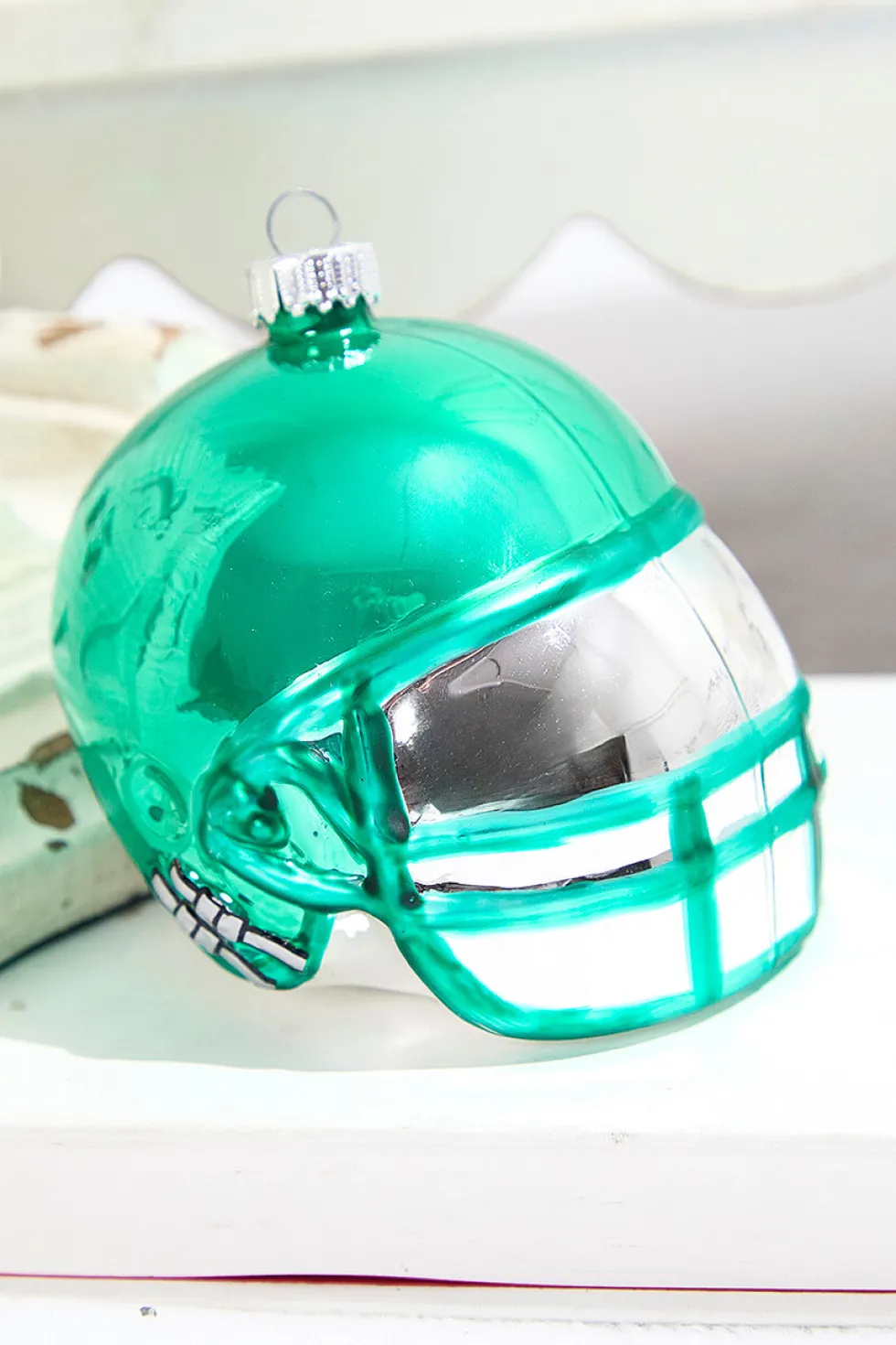 3.5" Emerald Green Glass Football Helmet Ornament