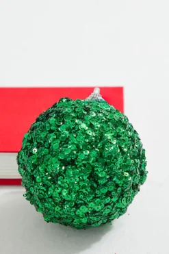 4” Emerald Sequins & Jewels Ball Ornament