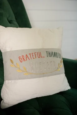 Fabric “Grateful, Thankful, Blessed" Pillow Wrap (16"L x 6"H)