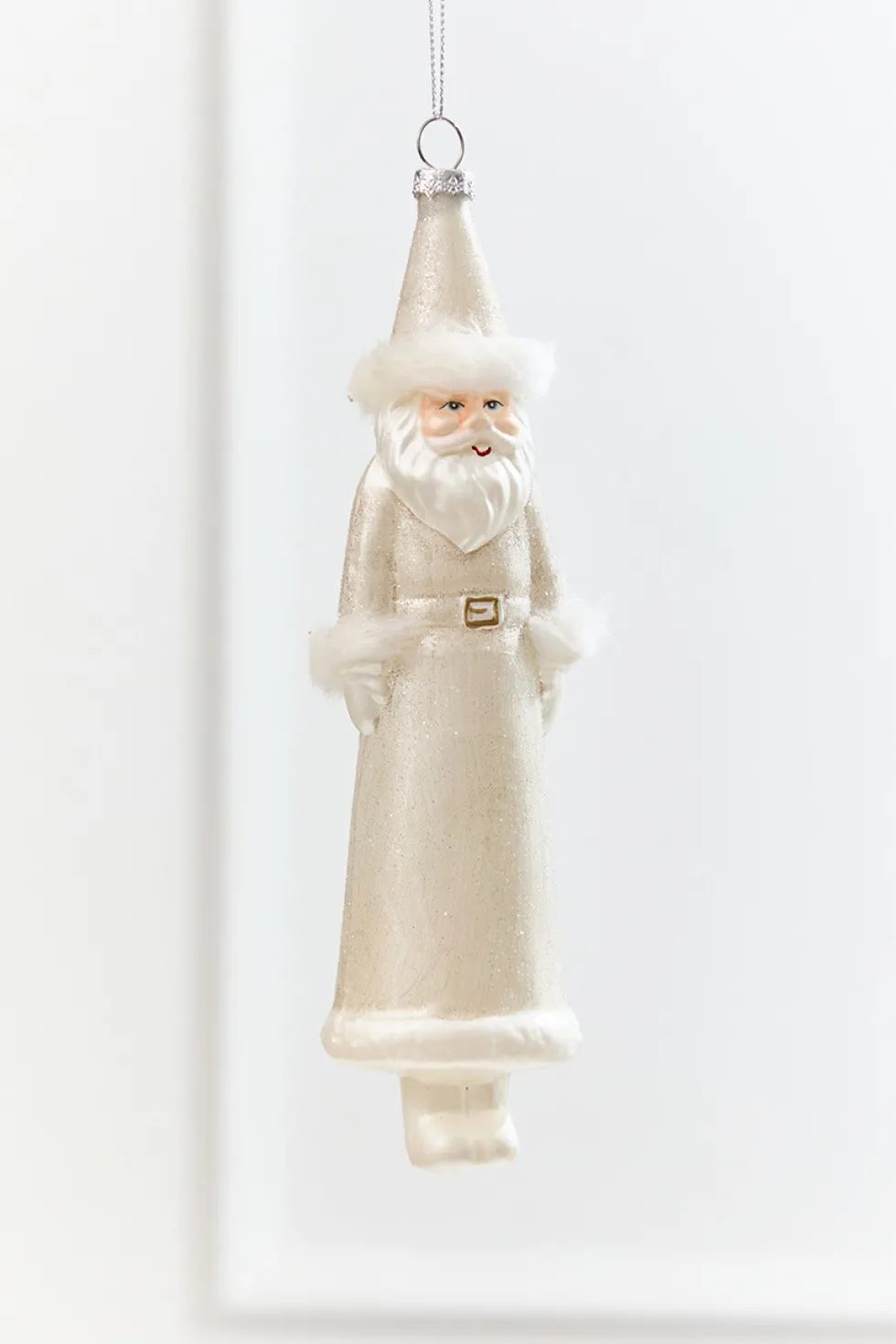 8" Faux Fur Glass Santa Ornament