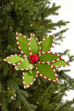 24" Felt Poinsettia with Peppermint Edge