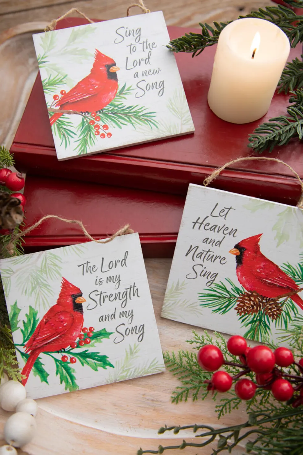 5" Flat Ornament with Cardinals and Sentiments