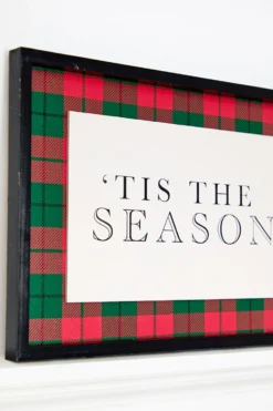 15.5" Framed Plaid Tis the Season Christmas Wall Art