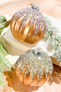 4” Frosted Glass Glitter Ornaments