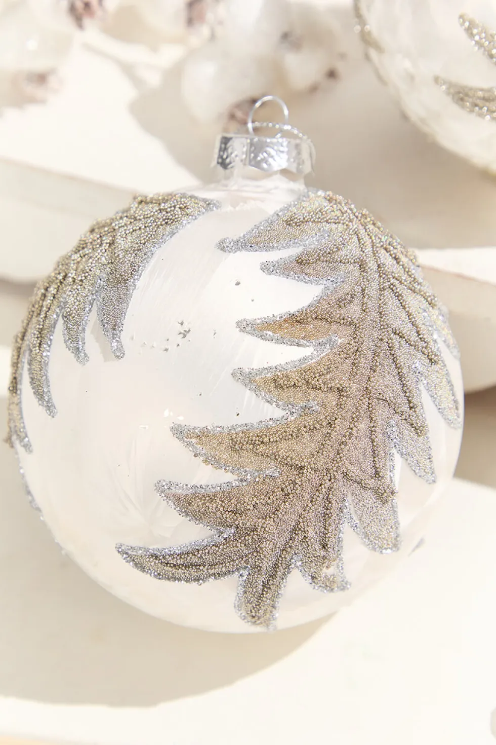 4” Frosted Silver with Tree Glass Ornament