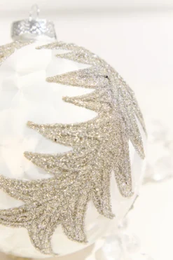 4” Frosted Silver with Tree Glass Ornament