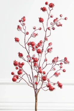 38” Gilded Frosted Crabapple Spray - Red